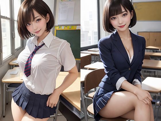 パンチラ巨乳女子校生 ショートカット編