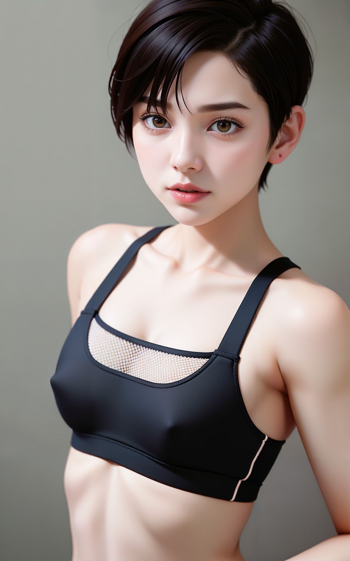 ショートカットボーイッシュ女子はおっぱいが〇さい AI生成ヌードグラビアCG集