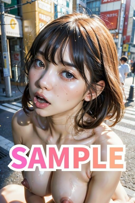 サンプル画像2:街中フェラチオ美少女 道行く人達に全裸でフェラさせちゃいました(青鹿あいん) [d_294705]