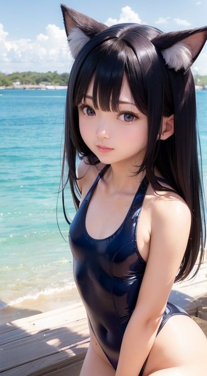 サンプル画像1:ねこ耳競泳水着2【AI美女】(AI美女集) [d_294788]