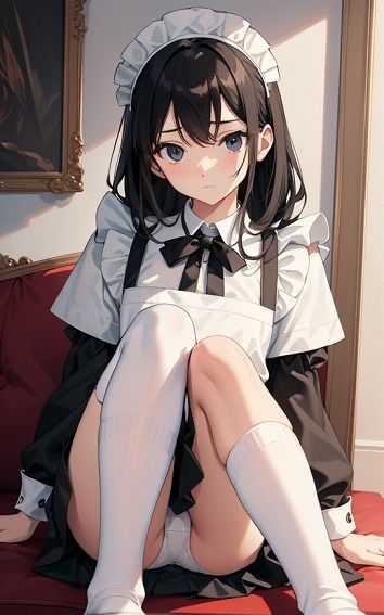 サンプル画像1:【黒髪メイドのパンチラ】美少女イラスト集【73枚】(AIメイドラボ) [d_294960]