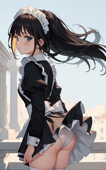サンプル画像4:【黒髪メイドのパンチラ】美少女イラスト集【73枚】(AIメイドラボ) [d_294960]
