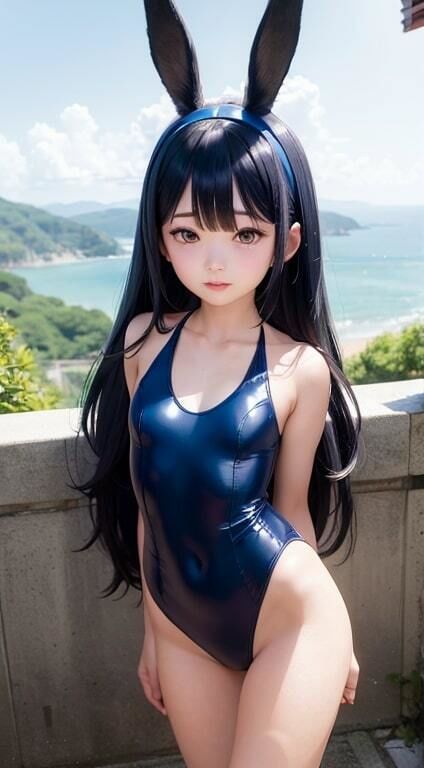 サンプル画像1:うさ耳スクール水着1【AI生成】(AI美女集) [d_295036]