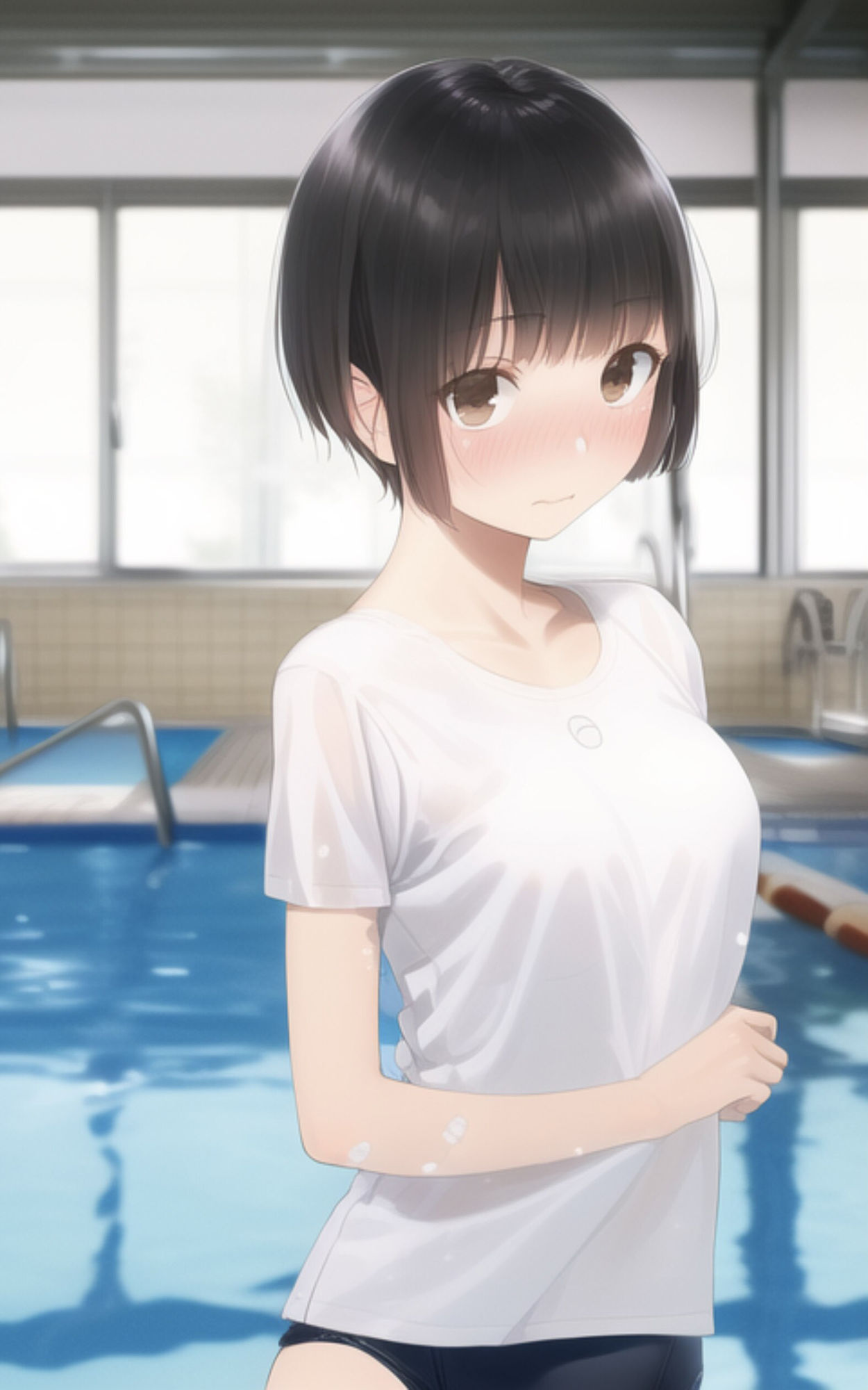 サンプル画像1:ロリ巨乳な女子校生にスクール水着を着せてプールに連れていく。(やなせ) [d_295667]