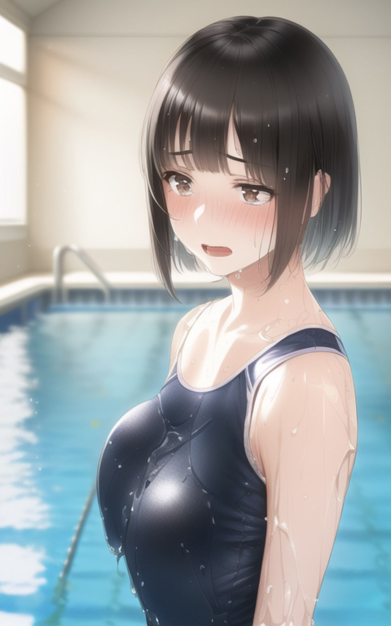 サンプル画像3:ロリ巨乳な女子校生にスクール水着を着せてプールに連れていく。(やなせ) [d_295667]