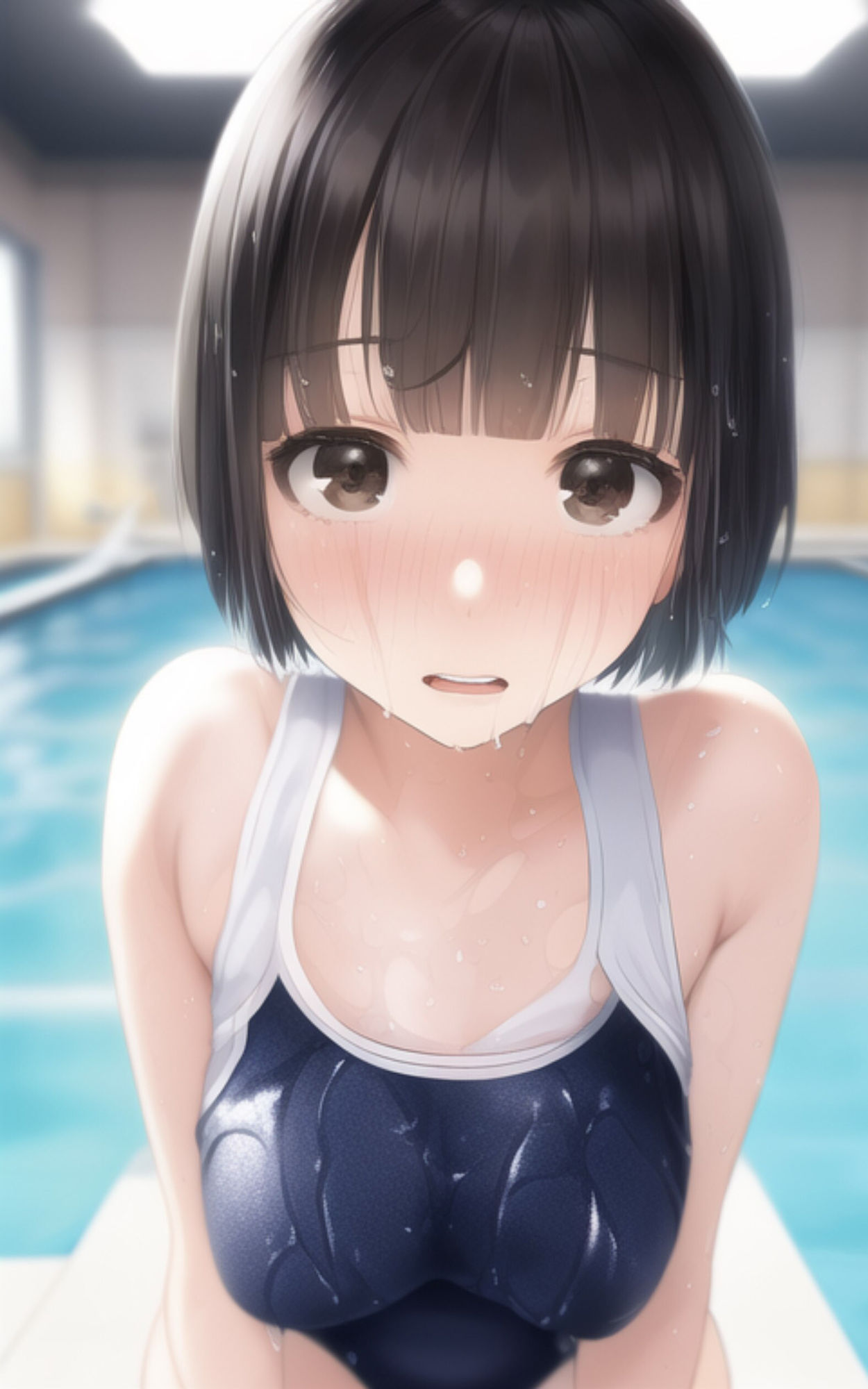 サンプル画像4:ロリ巨乳な女子校生にスクール水着を着せてプールに連れていく。(やなせ) [d_295667]