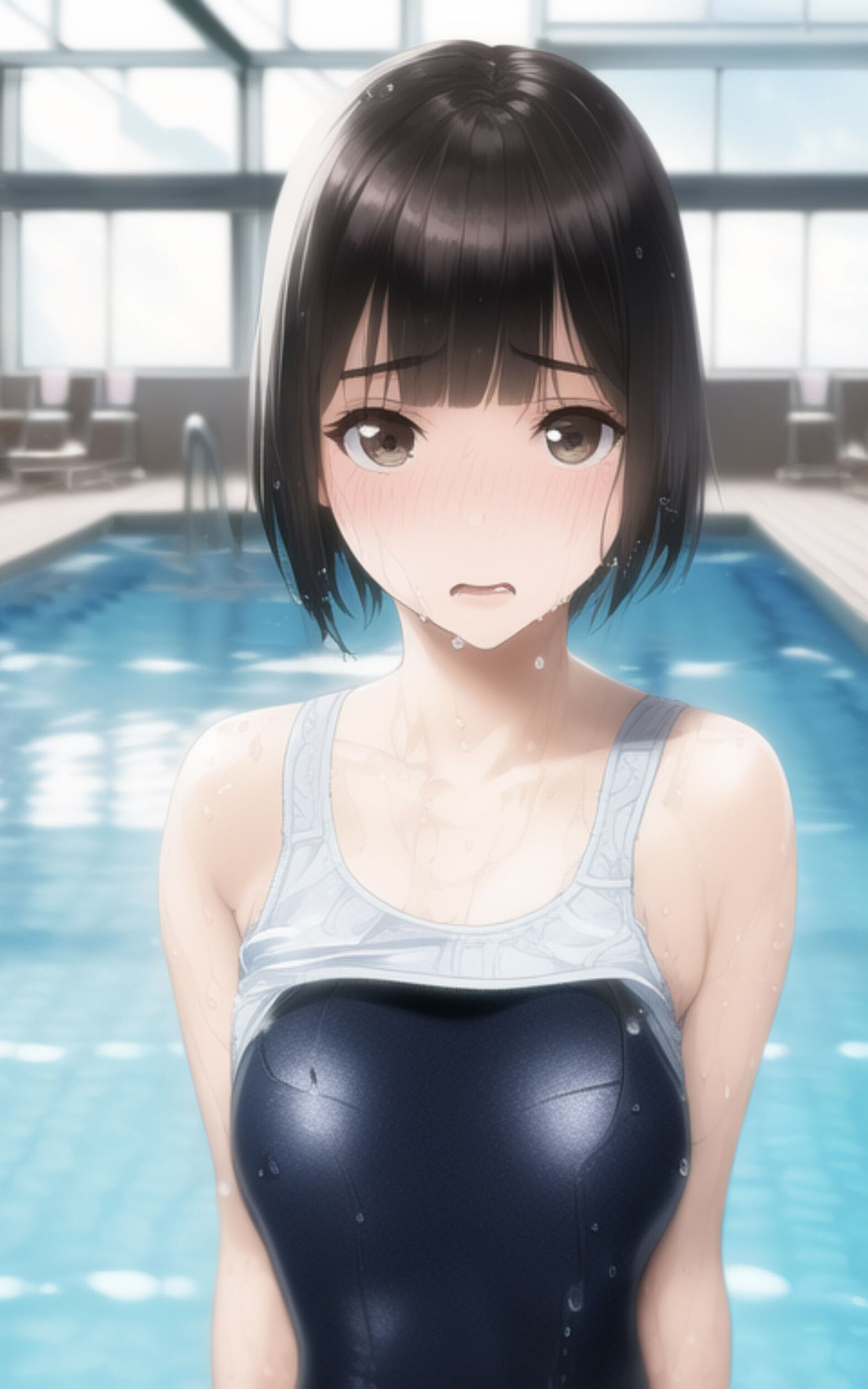 サンプル画像5:ロリ巨乳な女子校生にスクール水着を着せてプールに連れていく。(やなせ) [d_295667]