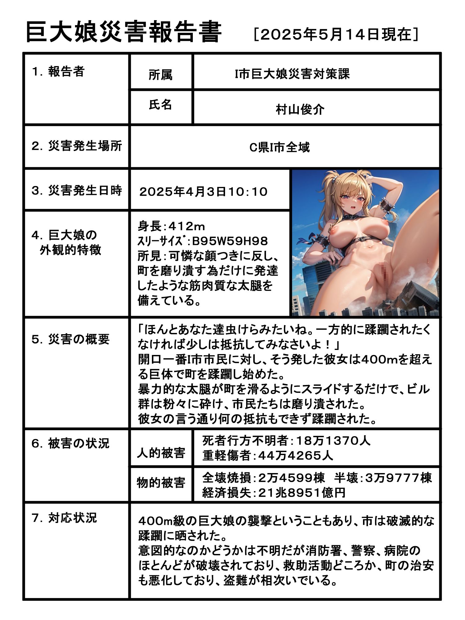 サンプル画像2:災害報告書付き！巨大娘都市蹂躙コレクション！part1(Kaiju Paradise) [d_296002]