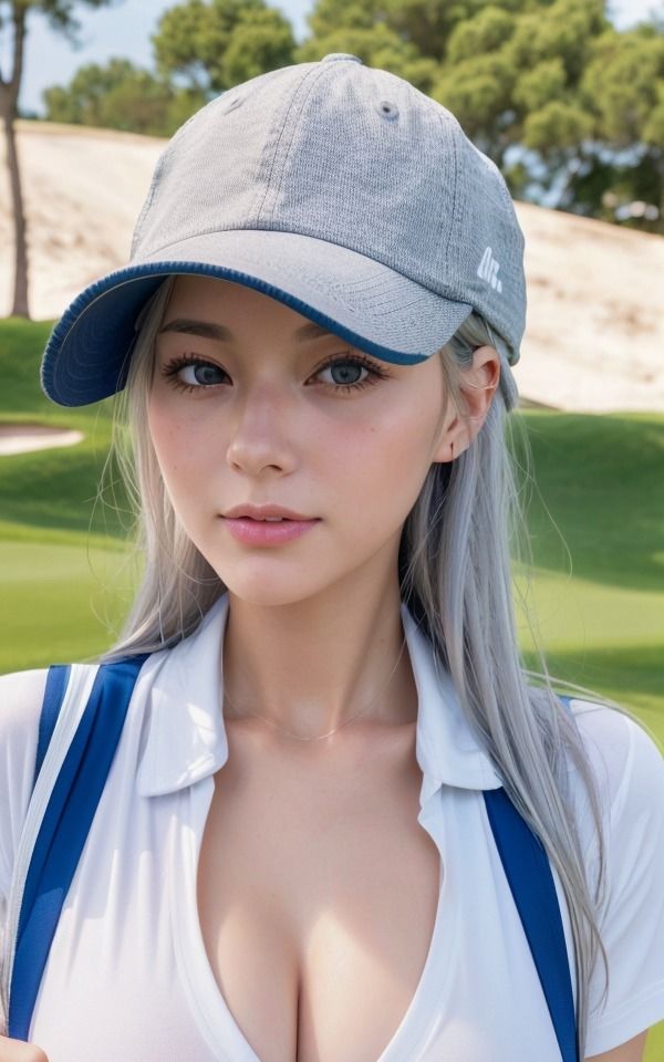 サンプル画像4:ゴルフコンペで淫らに野外で露出！スポーツそっちのけで巨乳をみせつける［100枚］(胸の谷のナウシカ) [d_296584]