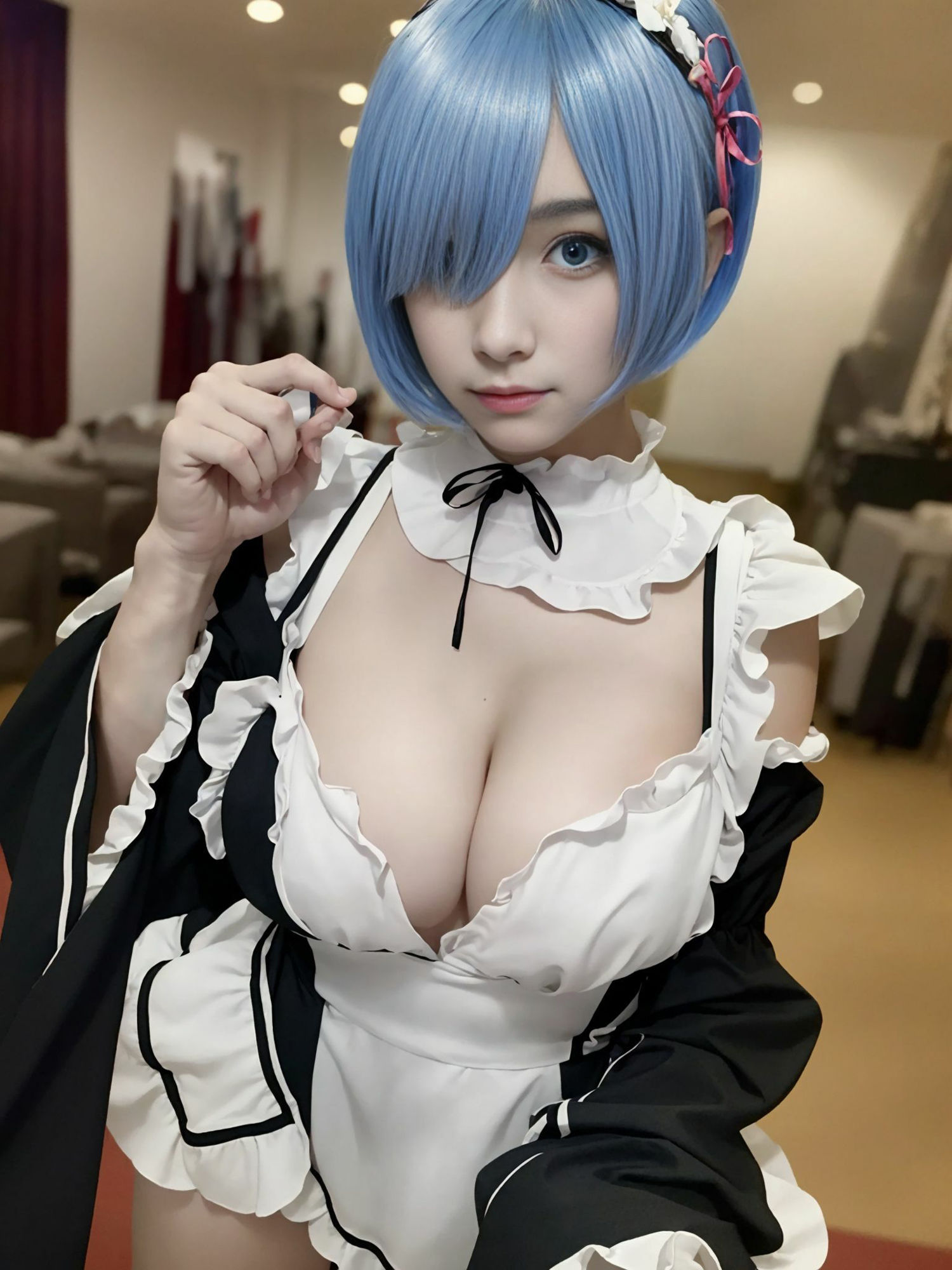 サンプル画像1:リゼロレム風コスプレ写真集(AIイラスト生成サークル) [d_297471]