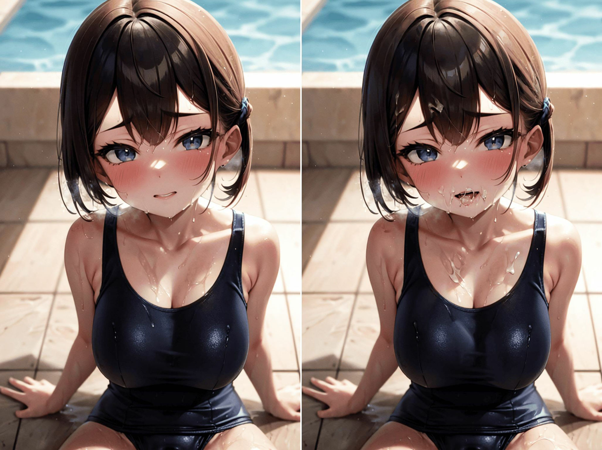 サンプル画像1:巨乳スク水少女にぶっかける(AI画像館) [d_297622]