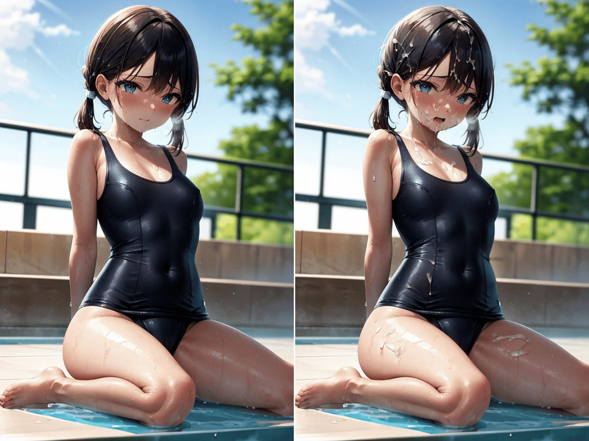 サンプル画像2:巨乳スク水少女にぶっかける(AI画像館) [d_297622]