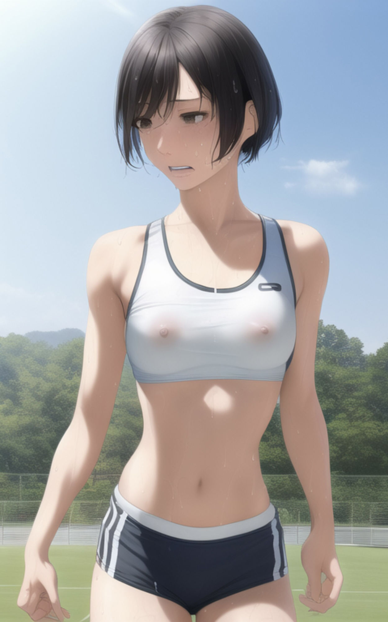 サンプル画像6:巨乳ショートの美少女が部活の練習中に全部脱がされちゃう写真集(やなせ) [d_297722]