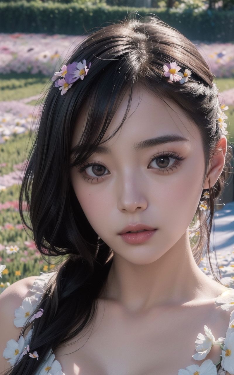サンプル画像3:カワイイおねいさん-お花畑で視てみよう-(空想AI美女本舗) [d_297724]