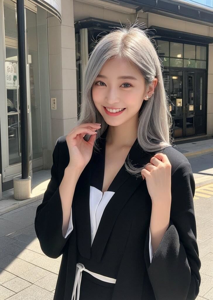 サンプル画像1:シルバーヘアの微乳お姉さんとヌード撮影(AI Laboサークル) [d_298122]