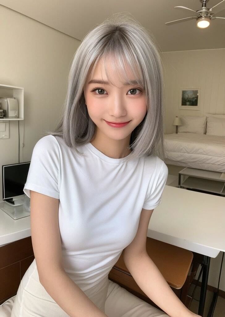 サンプル画像2:シルバーヘアの微乳お姉さんとヌード撮影(AI Laboサークル) [d_298122]