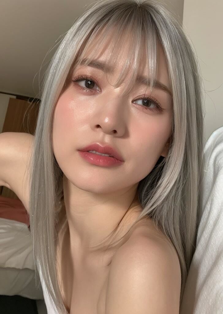 サンプル画像6:シルバーヘアの微乳お姉さんとヌード撮影(AI Laboサークル) [d_298122]