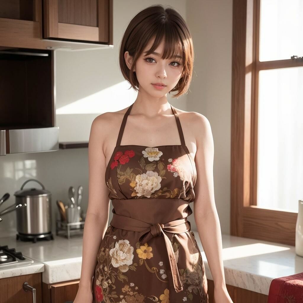 サンプル画像3:ショートカット巨乳美女の裸エプロン写真(理想の彼女研究所) [d_298249]