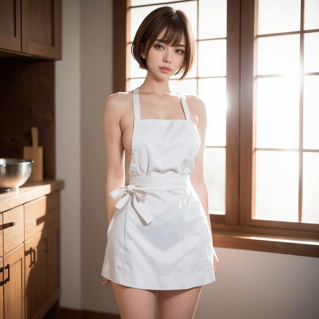 サンプル画像4:ショートカット巨乳美女の裸エプロン写真(理想の彼女研究所) [d_298249]