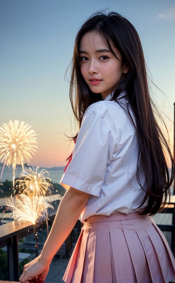 サンプル画像1:君と見る最初で最後の花火大会 君の横顔は綺麗だった切ない夏の思い出 巨乳制服女子のパンチラと夏の夜(サファイアライオン企画) [d_299006]