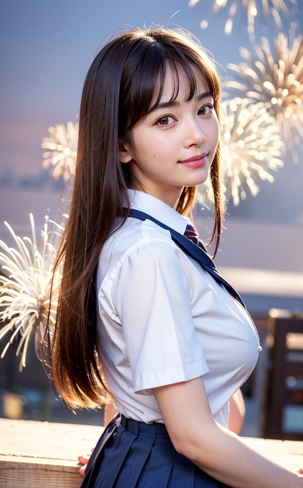 サンプル画像3:君と見る最初で最後の花火大会 君の横顔は綺麗だった切ない夏の思い出 巨乳制服女子のパンチラと夏の夜(サファイアライオン企画) [d_299006]