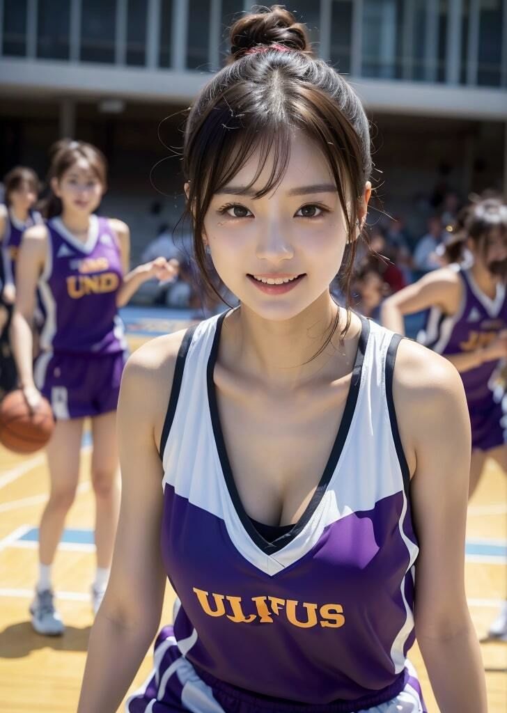 サンプル画像1:けしからんバスケットボール女子 〜笑顔で球遊び No.2〜(AI Laboサークル) [d_299159]