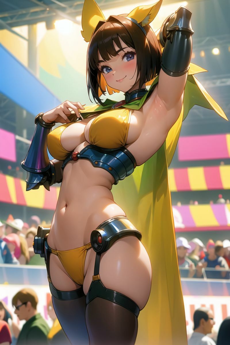 サンプル画像2:企業ブースで露出度高めの女戦士コス衣装を着て頑張るコスプレイヤー。(ピンク寺) [d_299948]