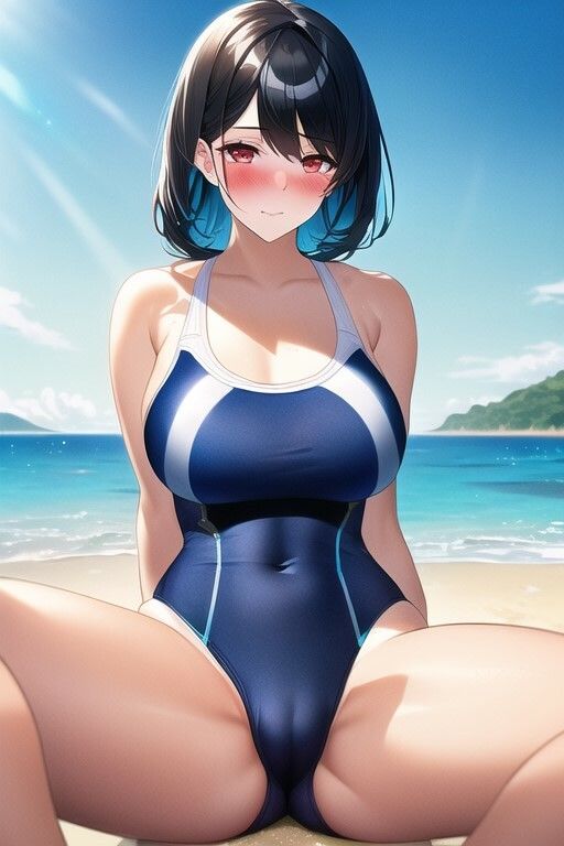 サンプル画像1:競泳用水着の黒髪美女に中出しイラスト集〈200枚〉海（ビーチ）・室内プール(絵師まだら) [d_300262]