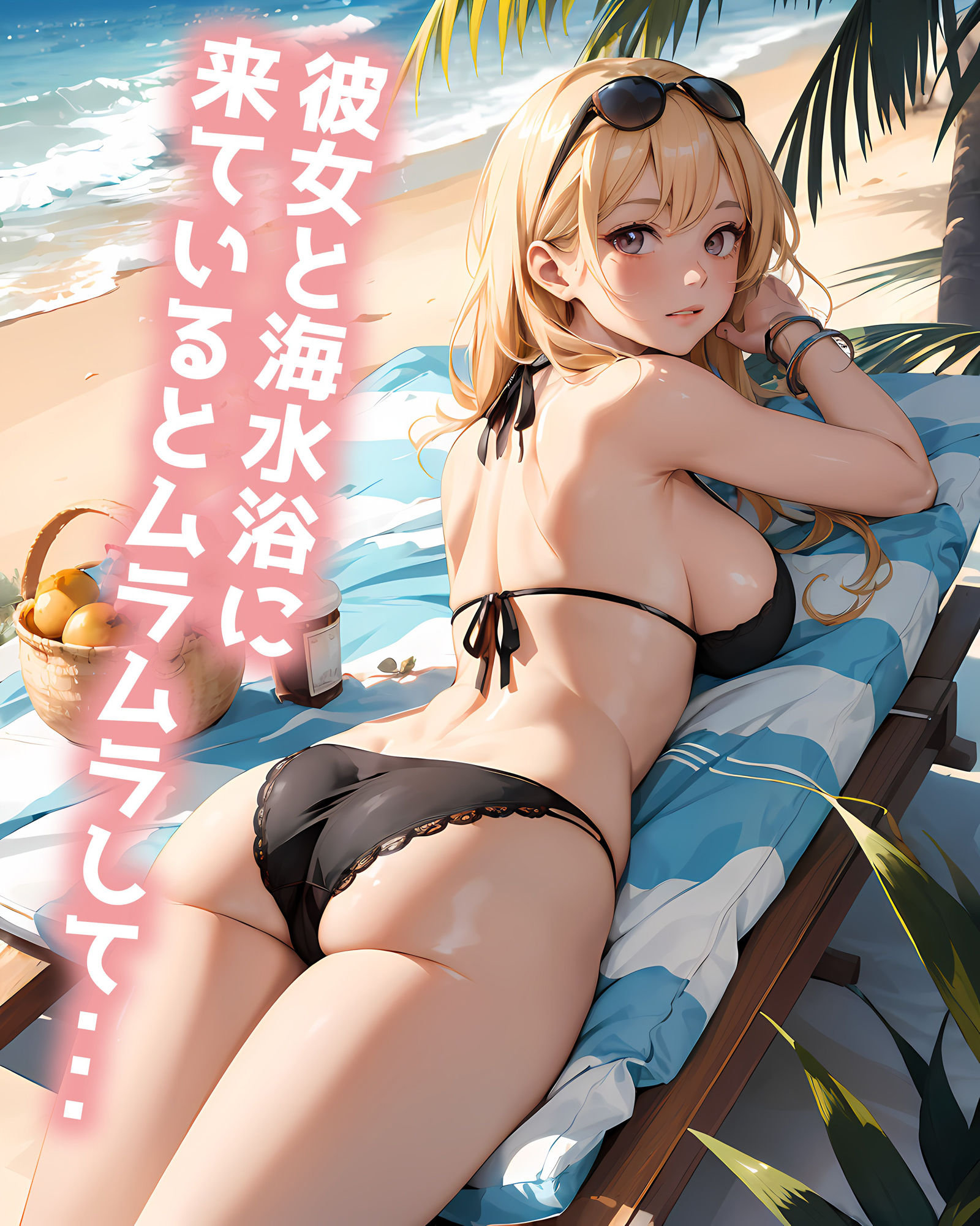 サンプル画像1:岩陰でこっそり濃厚セックス〜巨乳水着美女を見てたら我慢できなくなっちゃた(AI美少女Production) [d_300969]