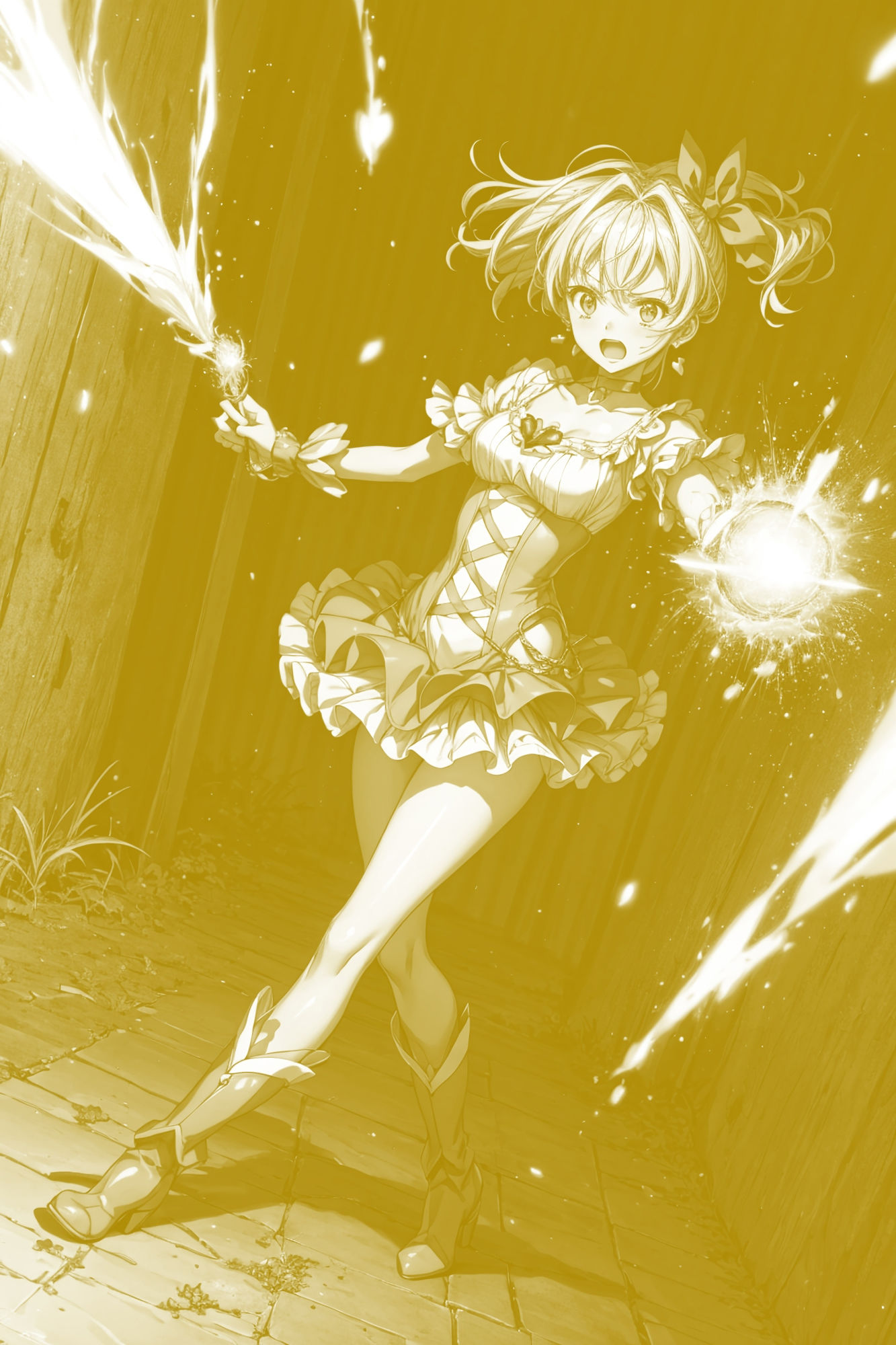 サンプル画像4:ヒロイン敗北 – 戦いの洗礼を受けるあざとイエロー(絵心あいのAI生成アトリエ) [d_301172]