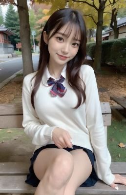 サンプル画像2:制服コスプレ彼女@紅葉デート(AIコスプレ美女) [d_301240]
