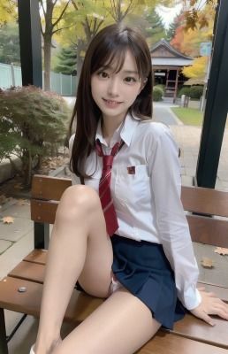 サンプル画像3:制服コスプレ彼女@紅葉デート(AIコスプレ美女) [d_301240]