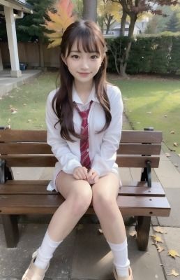 サンプル画像4:制服コスプレ彼女@紅葉デート(AIコスプレ美女) [d_301240]