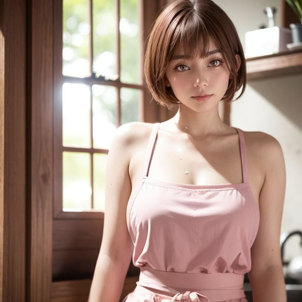 サンプル画像5:ショートカット巨乳美人若奥さまの裸エプロン写真(理想の彼女研究所) [d_301241]