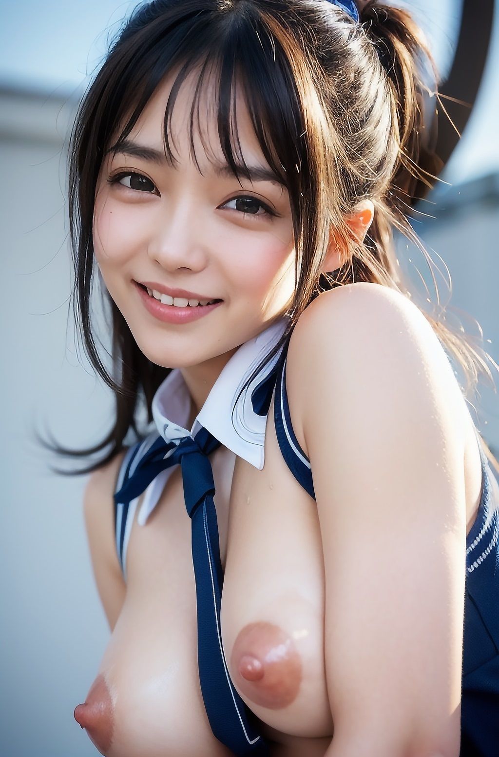 サンプル画像2:女子校生露出散歩グラビア撮影〜顔に似合わぬ垂れ乳ドスケベ乳にどぴゅどぴゅぶっかけ〜(善き乳首飼い) [d_301682]