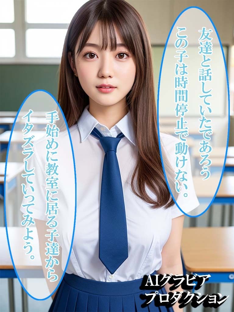 サンプル画像1:時間停止した女子校でエッチなイタズラしてみた(AIグラビアプロダクション) [d_301851]