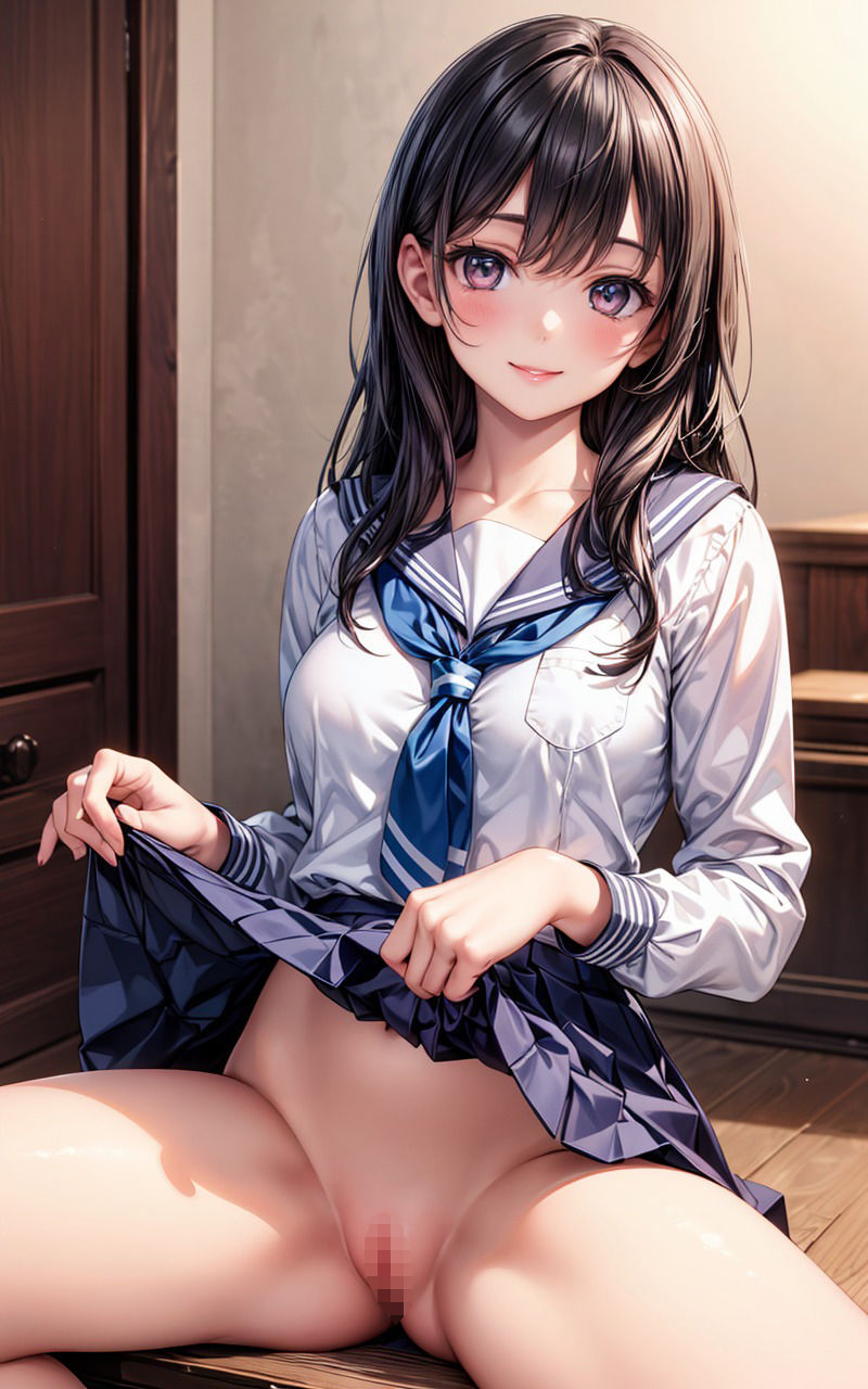 サンプル画像4:制服美少女ノーパン開脚まんこ(AIらぼんぬ) [d_301864]