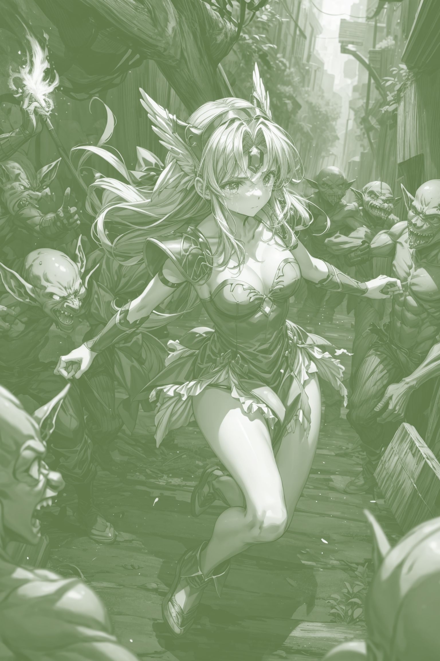 サンプル画像4:ヒロイン敗北 – ゴブリンに蹂躙された美少女アマゾネス(絵心あいのAI生成アトリエ) [d_302659]