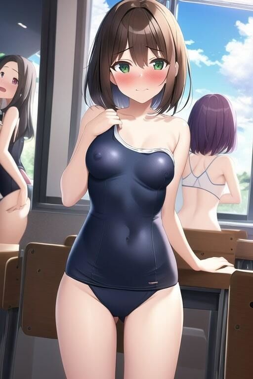 サンプル画像6:ai生成・女友達が撮影した美少女JKたちの着替え中や入浴中の下着＆全裸が流出【教室・更衣室・温泉】盗撮・500枚(撮影記録イラスト係) [d_302680]