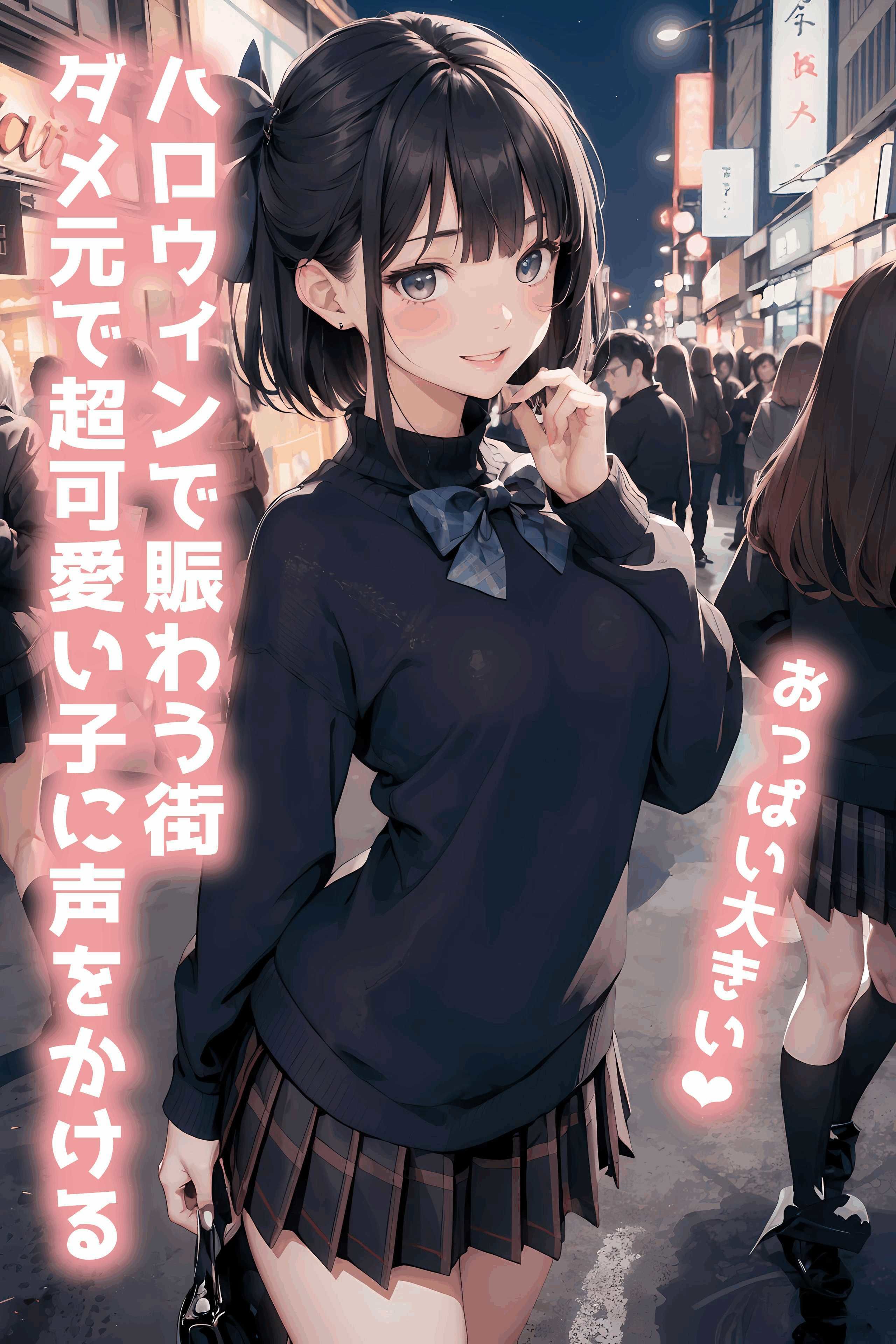 サンプル画像1:制服美少女をお持ち帰り〜ハロウィンに巨乳なパリピ女子をナンパ→即マン！？〜［JK黒髪ショート］(AI美少女Production) [d_302729]