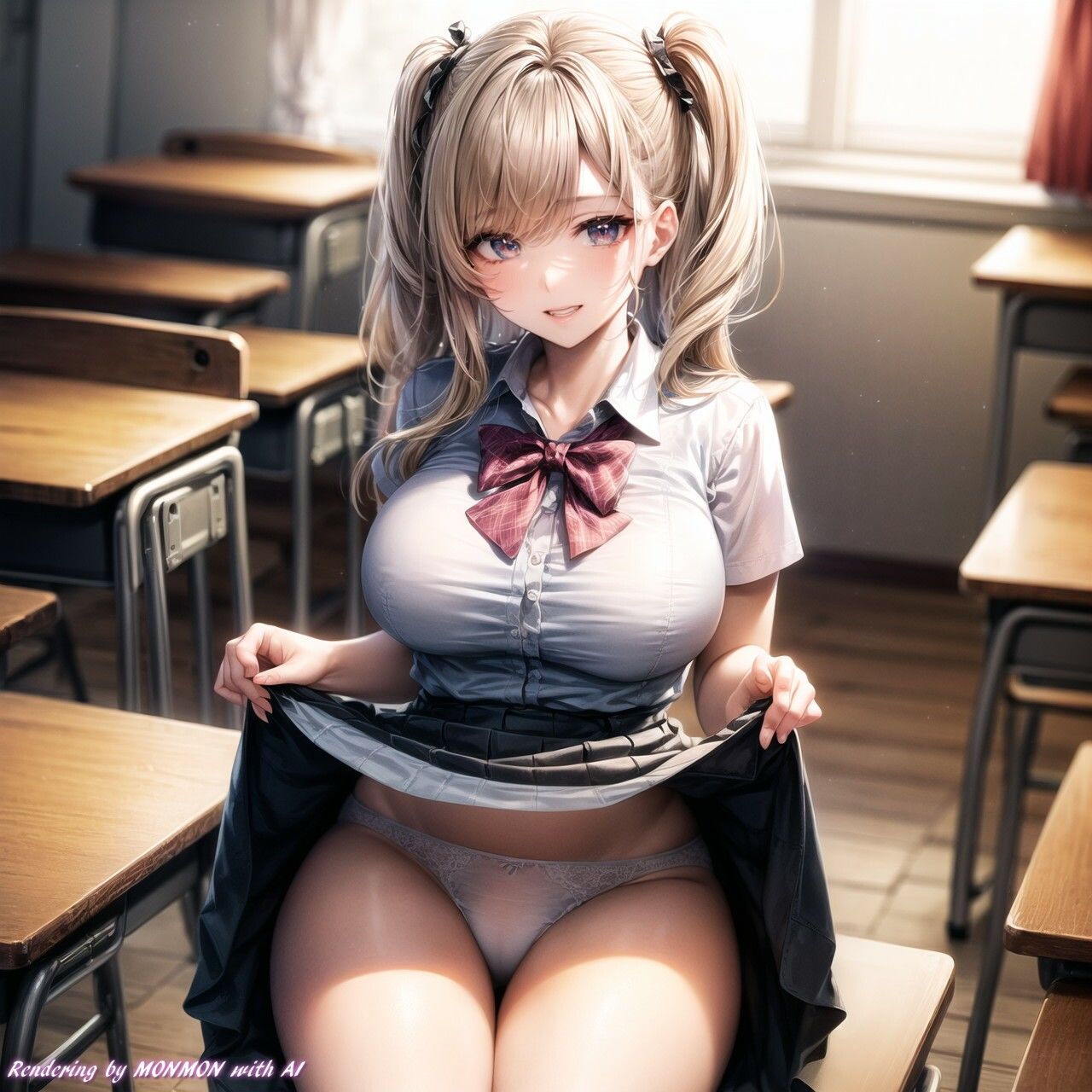 サンプル画像2:学生服着たお姉さんにお願いしてみた。〜スカートたくし上げ編〜(サークルmonmon) [d_302781]