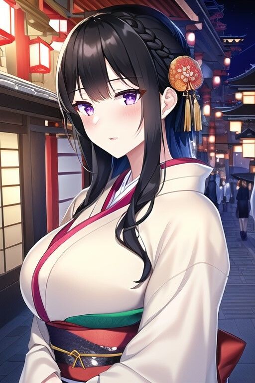 サンプル画像1:和服・着物姿の黒髪美女に中出しイラスト集〈200枚〉室内（旅館）・野外（京都の町）(絵師まだら) [d_303210]