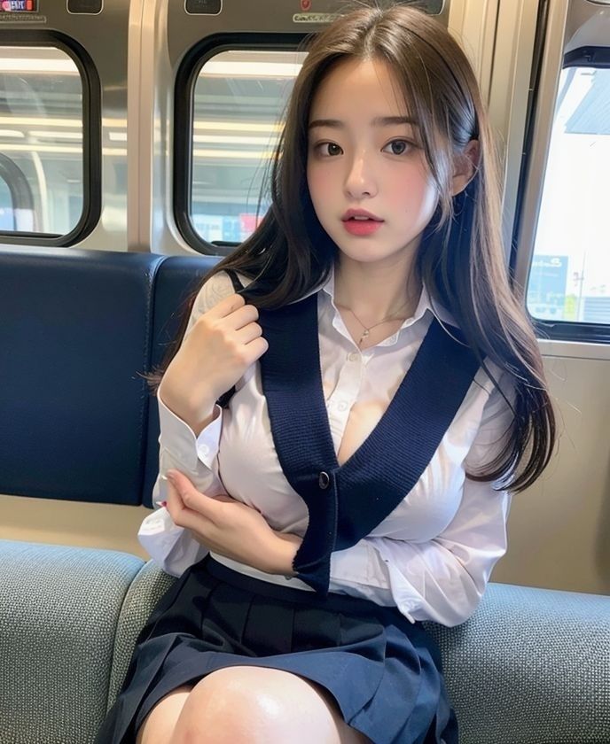 サンプル画像3:巨乳JKが電車にのったら？(隙間産業) [d_303609]