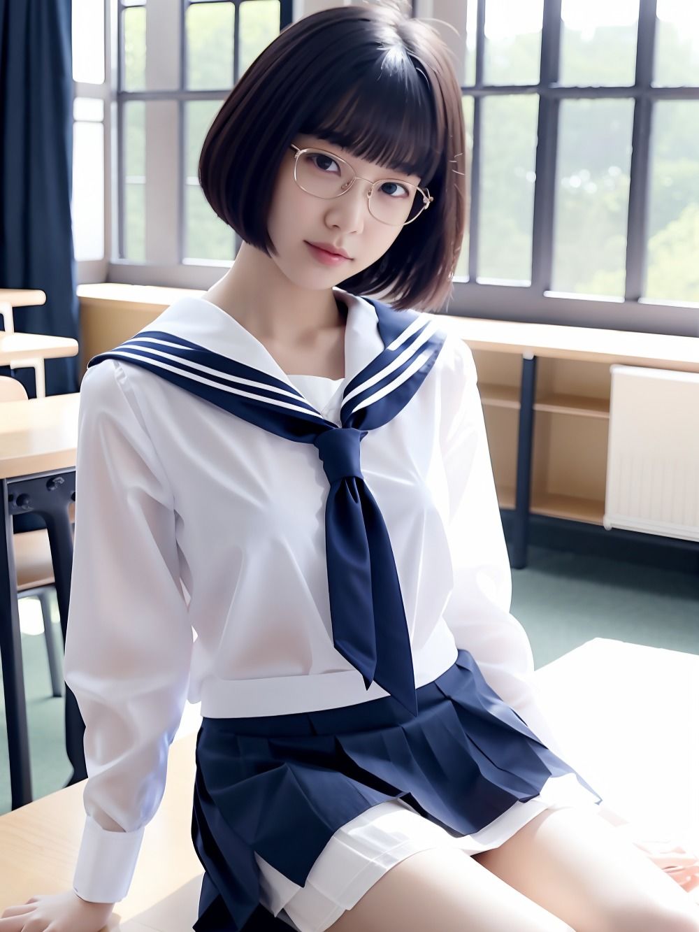 サンプル画像1:文学好きの地味で真面目なメガネ童顔少女は、セーラー服を脱いだらGカップ隠れ巨乳！官能小説に憧れて中●しセッ●ス(ChickenToPotato2.0) [d_304221]
