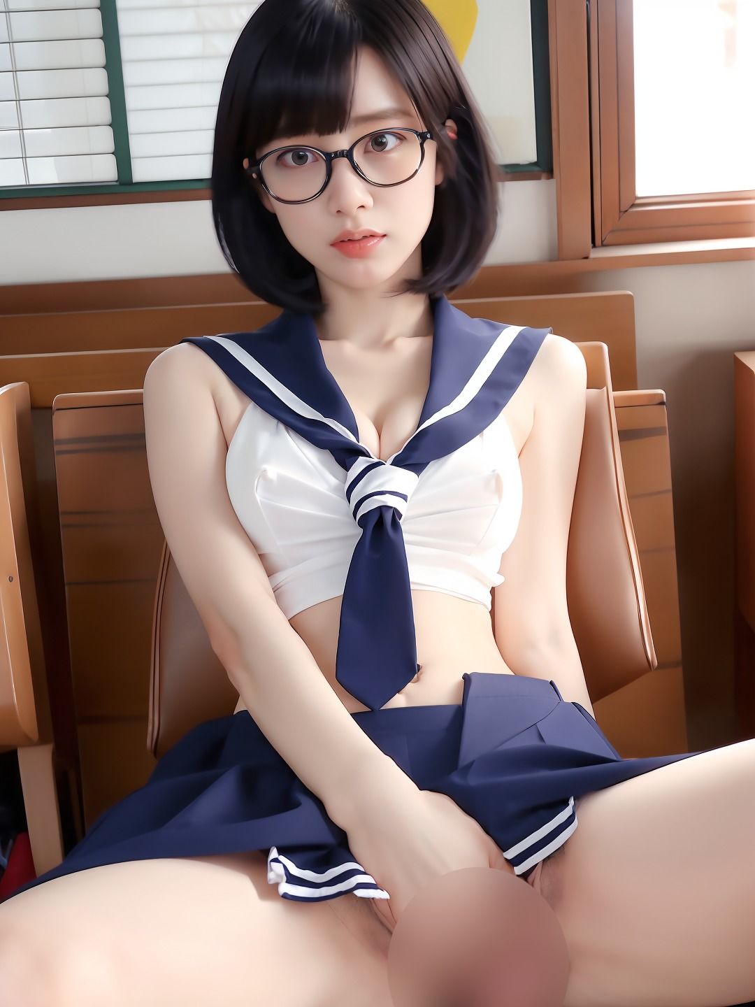 サンプル画像4:文学好きの地味で真面目なメガネ童顔少女は、セーラー服を脱いだらGカップ隠れ巨乳！官能小説に憧れて中●しセッ●ス(ChickenToPotato2.0) [d_304221]