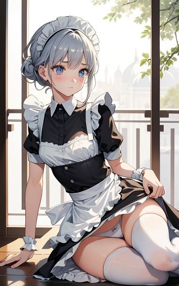 サンプル画像2:【銀髪メイドのパンチラ】美少女イラスト集【73枚】(AIメイドラボ) [d_305290]