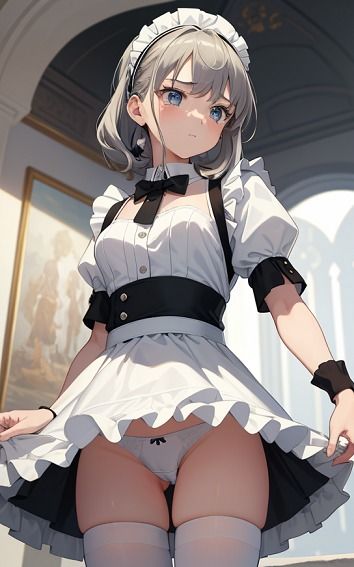 サンプル画像3:【銀髪メイドのパンチラ】美少女イラスト集【73枚】(AIメイドラボ) [d_305290]