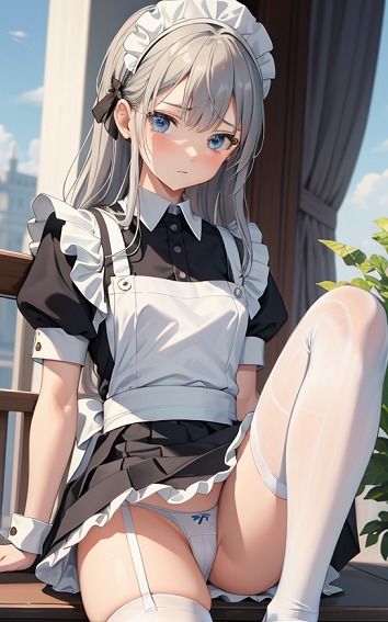 サンプル画像6:【銀髪メイドのパンチラ】美少女イラスト集【73枚】(AIメイドラボ) [d_305290]