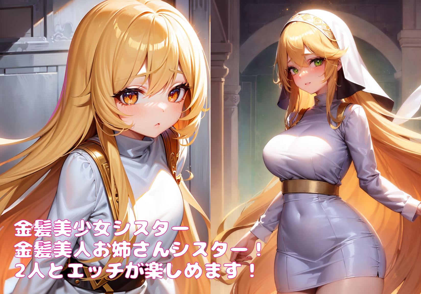 サンプル画像3:どっちがいいの？金髪美人お姉さんシスターと金髪美少女シスターの甘々えちえち体験！！！CG集(ペン忍者ペンペンの里) [d_305882]