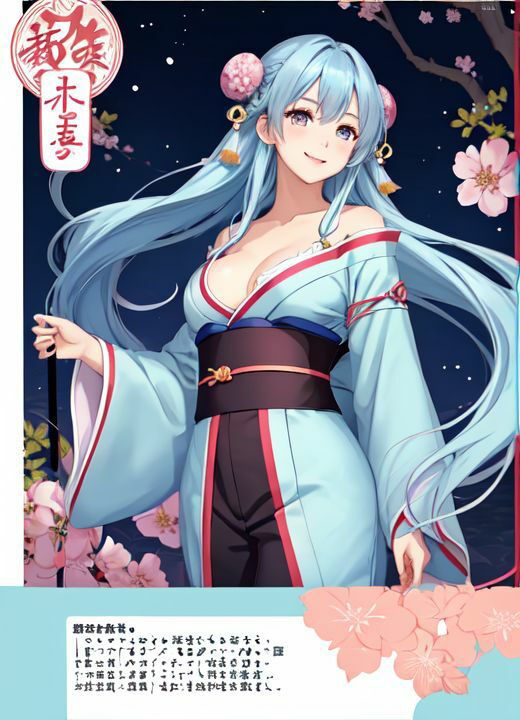 サンプル画像1:着物水色髪美女(AI666) [d_306139]